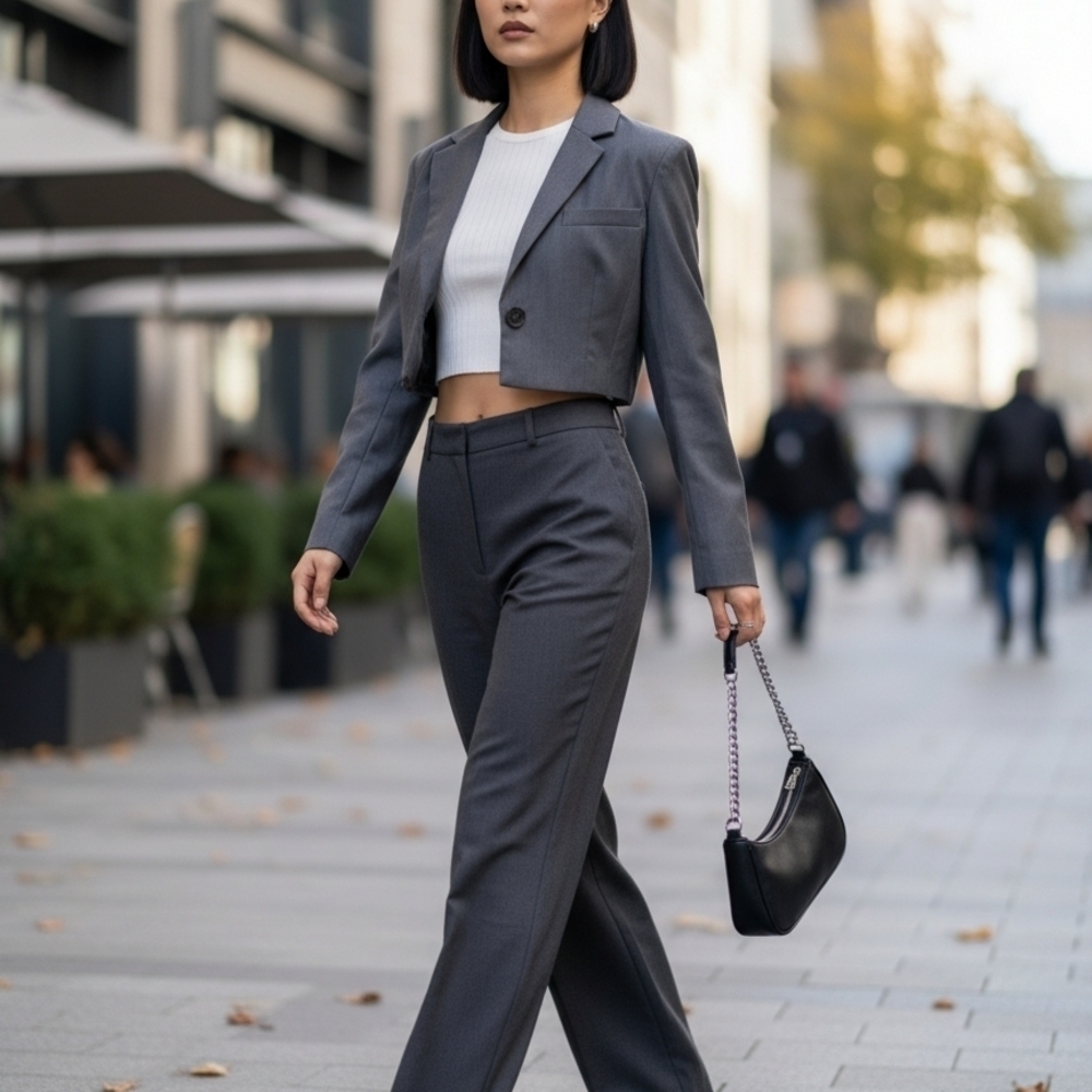 SNIDEL Y2K Business Casual Cropped Blazer Gray Jacket S EUC
